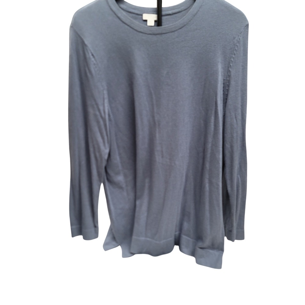 J. Jill Womens 1X Blue Crewneck Long Sleeve Pullover Knit Top Comfort Side Slit
